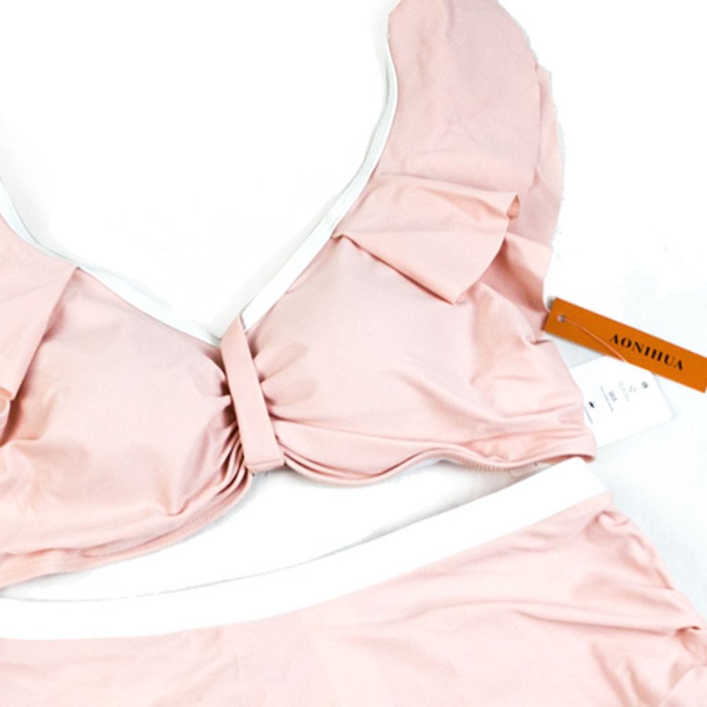 AONIHUA - Pink Crisscross Ruffle Bikini XL - Picture 4 of 13
